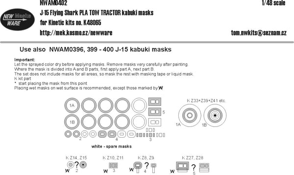 New Ware 1/48 J-15 Flying Shark PLA TOW TRACTOR paint masks for Kinetic NWAM0402 New Ware 1/48 J-15 Flying Shark PLA TOW TRACTOR paint masks for Kinetic NWAM0402
