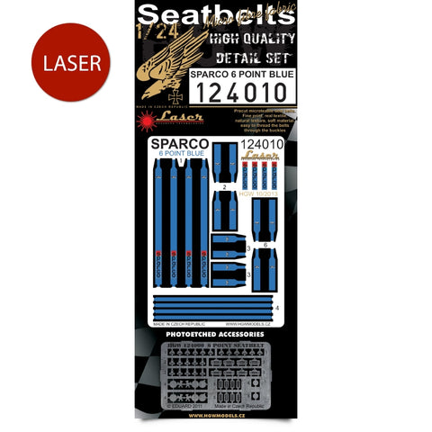 HGW 1/24 Scale Sparco 6 Point Blue Seatbelts pre-cut for model speedcars #124010