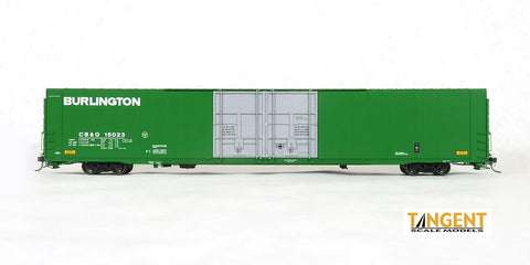 Tangent 25028 series HO Scale Chicago, Burlington, and Quincy Greenville 86′ Double PD Box Car