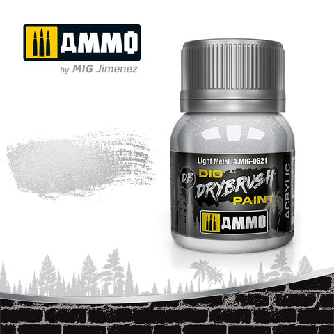 Ammo by Mig Dio Drybrush dense acrylic paint #0621 Light Metal - 40mL