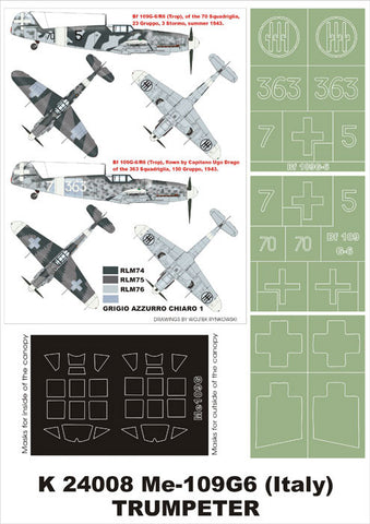 Montex 1/24 mask for Bf-109G6 (Italy) by TRUMPETER - K24008