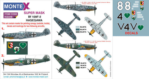 Montex 1/32 masks, decals & markings for Bf 109F-2 for Hasegawa