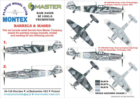 Montex 1/24 Masks, markings & barrels for Trumpeter BF 109G-6 - KAM24008