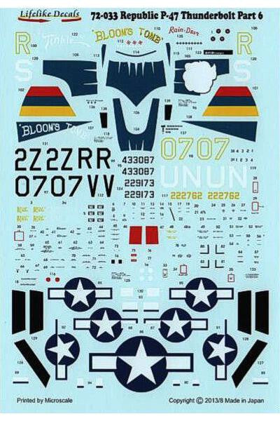 Lifelike 1/72 decal Republic P-47D Thunderbolt Pt 6 - 72-033
