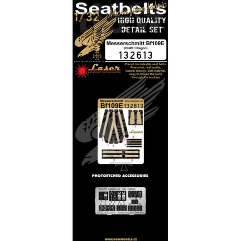 HGW 1/32 scale Messerschmitt Bf109E-7 seatbelts for HGW/Dragon kit - 132613