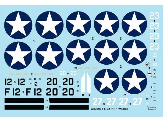 Wolfpack 1/32 scale F4F-4 Wildcat decals Part I for Revell or Trumpeter WD32004