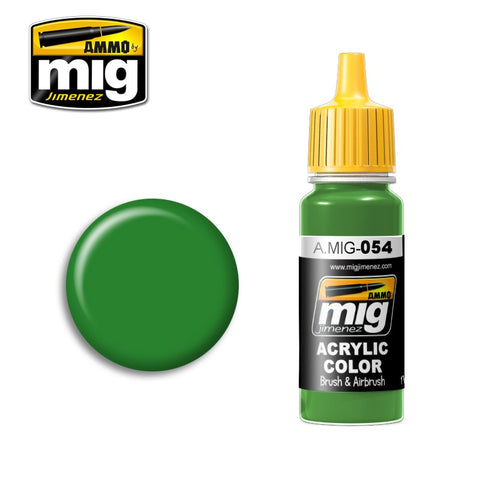 AMMO of Mig Jimenez SIGNAL GREEN Acrylic for Brushes and Airbrush 17mL jar. - AMIG0054