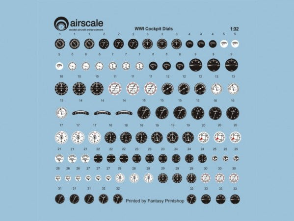 Airscale 1/32 World War I cockpit instrument decals AS32WW1 Airscale 1/32 World War I cockpit instrument decals AS32WW1