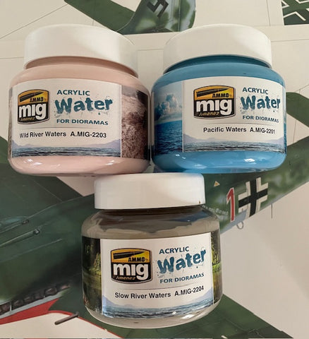 Ammo of Mig acrylic watereffects for dioramas - 3 pack bundle #2201/03/04