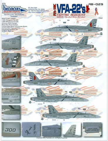 TwoBobs 1/48 scale decals F/A-18C VFA-22's Fighting Redcoks - 48-029