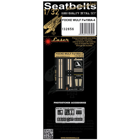HGW 1/32 scale Fw190A-4 aircraft textile seatbelts - 132656