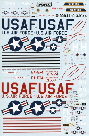Xtradecal 1/72 scale B-57B, RB-57E, WB-57C, B-57G Canberra Pt2 decals - X72103