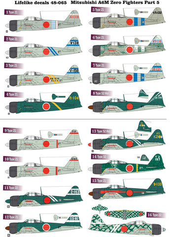 Lifelike 1/48 decals Mitsubishi A6M Zero Fighters Part 5 - 48-065
