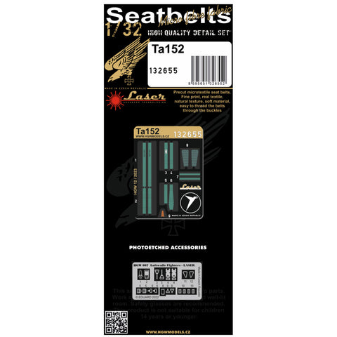 HGW 1/32 scale Ta152 aircraft textile seatbelts - 132655