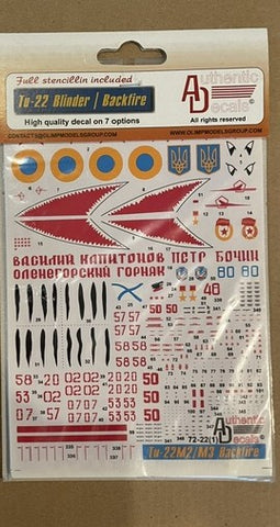 Authentic Decals 1/72 scale Tu-22M2/M3 Backfire Blinder - 72-22