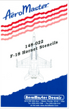 Aeromaster 1/48 scale F-18 Hornet Stencils decal sheet - 148-022