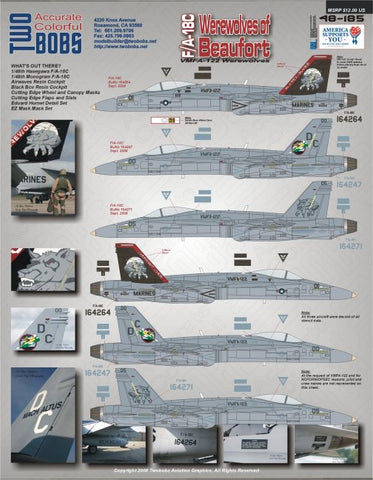 TwoBobs 1/48 scale F/A-18C Werewolves of Beaufort decal sheet - 48-185
