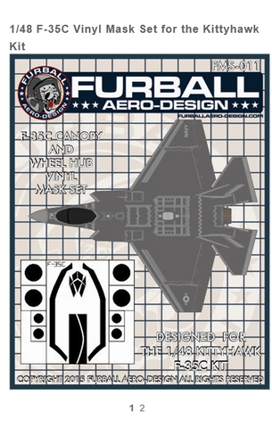 Furball 1/48 Scale F-35C Canopy & Wheel Hub Vinyl Mask Set for Kitty Hawk FMS011