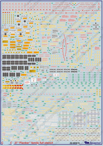 Begemot 1/32 scale decals Sukhoi Su-27 Flanker family full stencil - 32-002