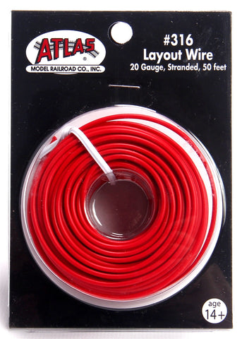 Atlas #316 Layout Wire, 20 Gauge - Stranded (50ft) Red