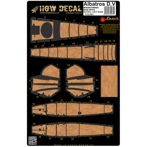 HGW 1/32 Albatros D.V & D.Va - Laser-cut Wood Decal for Wingnut Wings - 532081