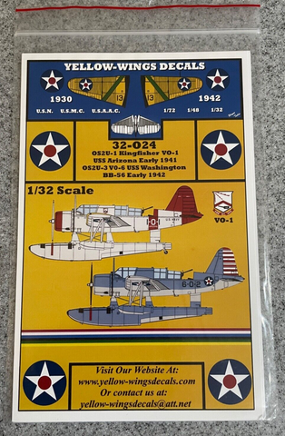 1:32 Yellow Wings Decals 32-024 OS2U-1 Kingfisher for Kitty Hawk