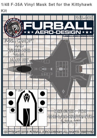 Furball 1/48 Scale F-35A Canopy & Wheel Hub Vinyl Mask Set for Kitty Hawk FMS009