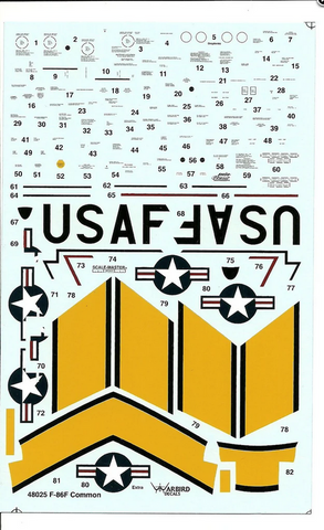 Warbird 1/48 scale F-86 E, F Sabre Common Data, Stencils decals - 48-025
