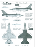 Aeromaster 1/48 scale F-16 Falcon Stencils decal sheet - 148-030