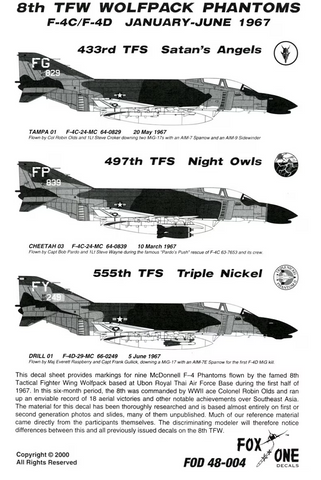 Fox One 1/48 decals 8th TFW Wolfpack Phantoms F-4C/F4D - FOD48-004