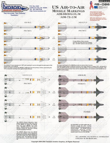 TwoBobs 1/48 US Air-to-Air Missile Markings, AIM-9B/D/G/J/L/M, AIM-7E-2/M 48-086