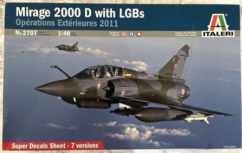 Italeri 1/48 Scale Mirage 2000 D w/LGBs kit 2707 Sealed parts, cartograf decals
