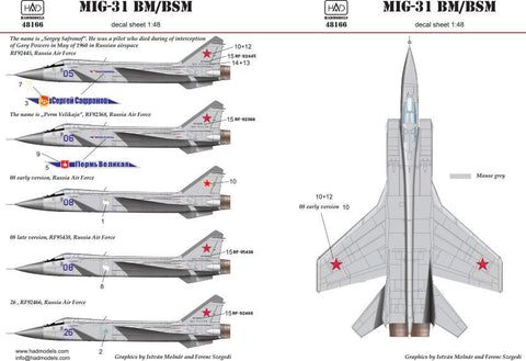 HAD Models 1/48 Scale decals for MiG-31 BM/BSM - #48166