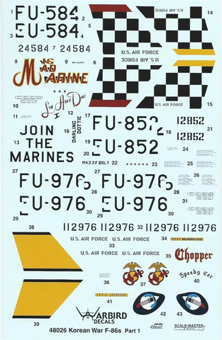 Warbird 1/48 scale Korean War F-86 Pt.1 decals for Academy or Mono - 48-026