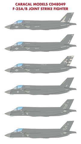 Caracal 1/48 scale F-35A/B Joint Strike Fighter decals - CD48049