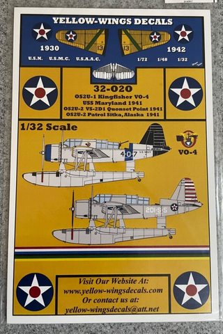 1:32 Yellow Wings Decals 32-020 OS2U-1 Kingfisher for Kitty Hawk