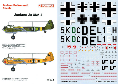 Techmod 1/48 scale decals for Junkers Ju-88A-4 - 48032