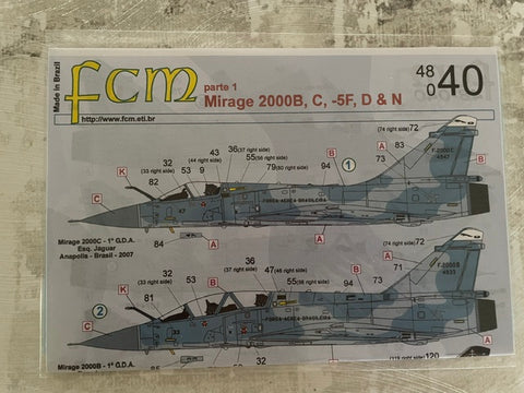 FCM 1/48 decals Mirage 2000B, C, -5F, D & N - 48040