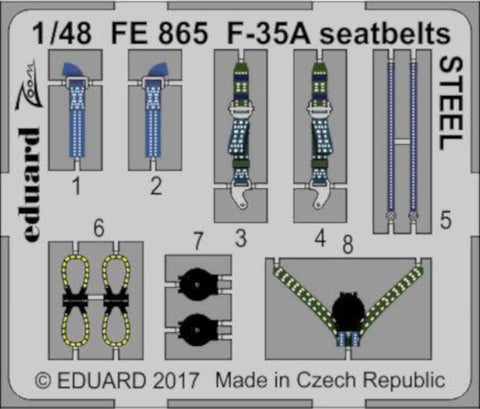 Eduard 1/48 scale F-35A steel seatbelts for Meng - FE865 Color photoetch