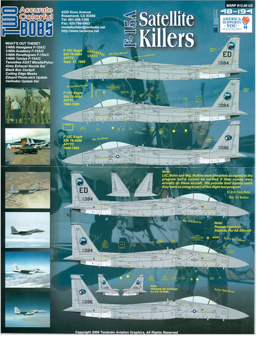 TwoBobs 1/48 scale F-15A Satellite Killers decal sheet - 48-194
