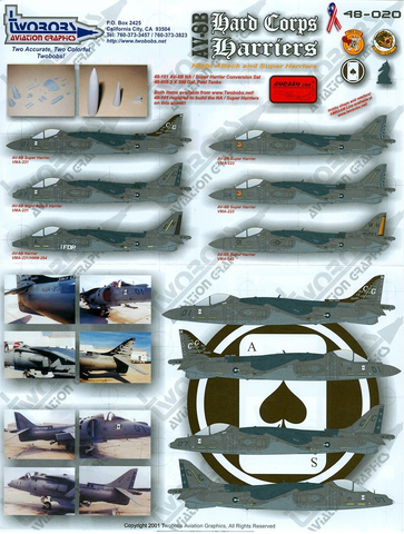 TwoBobs 1/48 scale decals for AV-8B Hard Corps Harriers - 48-020