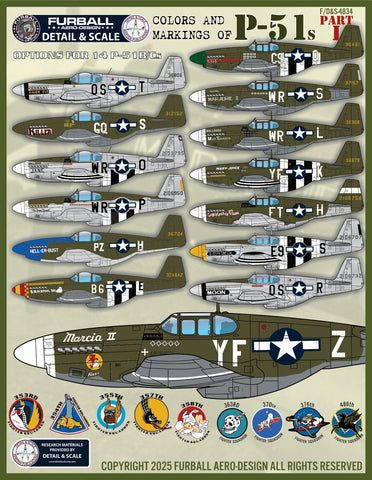 Furball 1/48 decals Colors and Markings of P-51 Part I - FDS4834 14 options