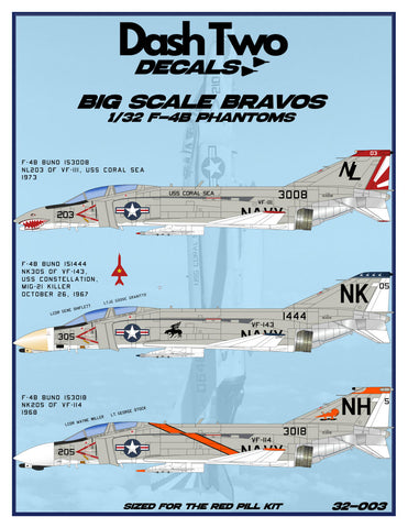 Dash Two 1/32 decals 32-003 Big Scale Bravos F-4B Phantoms (For Redpill kit)