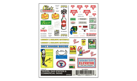 Tavern, Gas Station & Commercial Signs DT551 - Woodland Scenics Dry Transfers