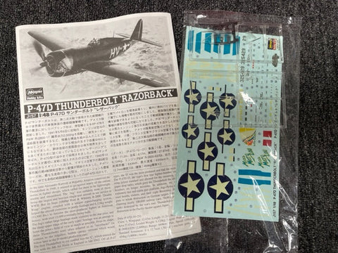 Hasegawa 1/48 P-47D Thunderbolt Razorback CLEAR PARTS, DECALS & INST ONLY 09057