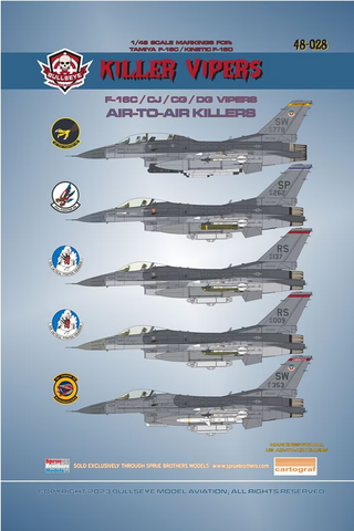 Bullseye 1/48 Decals Killer Vipers F-16/CJ/CG/DG Vipers Air-to-Air Killers 48028