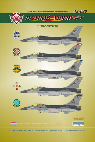 Bullseye 1/48 Decals Hotrod Vipers #1 F-16A Vipers - 48029 for General Dynamics