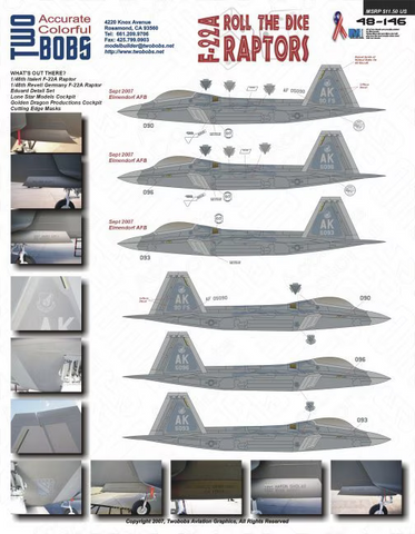 TwoBobs 1/48 scale F-22A Roll The dice Raptors decal sheet - 48-146
