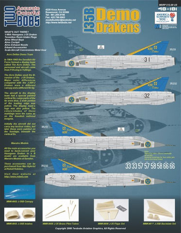 TwoBobs 1/48 scale J35B Demo Drakens decal sheet - 48-181
