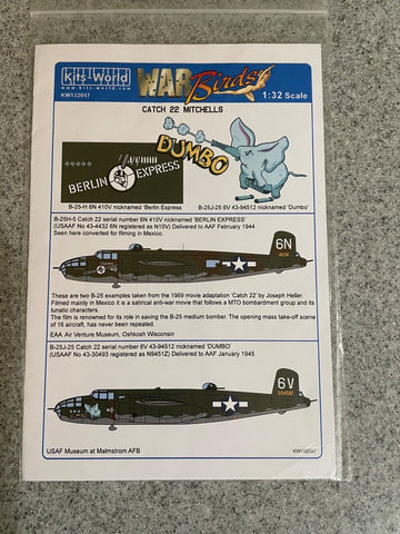1:32 Kits World Decals KW132057 B-25 Mitchell for HK Models